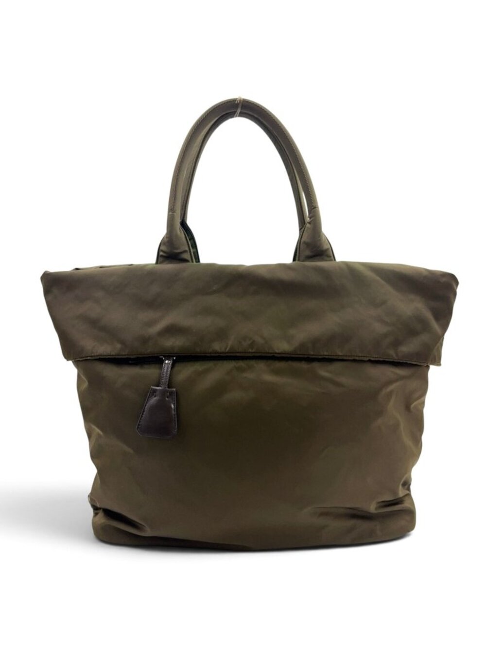 Prada Tessuto Double Reversible Nylon Khaki Green Tote Silver